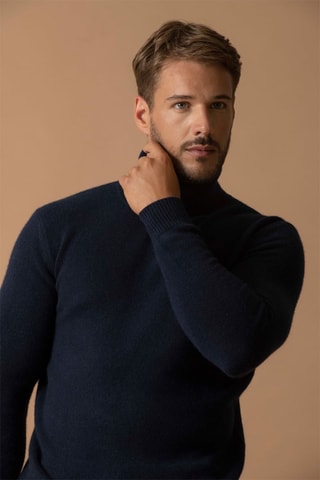 Jersey Marius 100 % cachemir 4 hilos - Cuello vuelto - 340 g - Azul marino