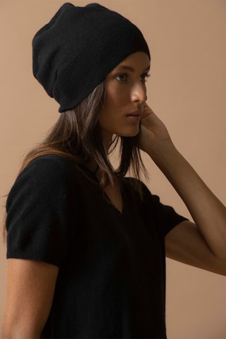 Camiseta Efimia 100 % cachemir, 2 hilos - Cuello de pico. - Negro