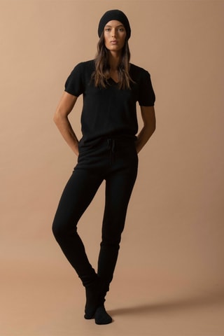 Camiseta Efimia 100 % cachemir, 2 hilos - Cuello de pico. - Negro