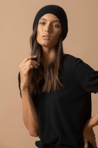 Camiseta Efimia 100 % cachemir, 2 hilos - Cuello de pico. - Negro