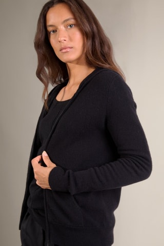 Cárdigan con capucha 100 % cachemir - Cuello alto. - Negro