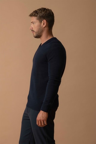 Jersey Enzo 100 % cachemir 4 hilos - Cuello de pico - 310 g - Azul marino