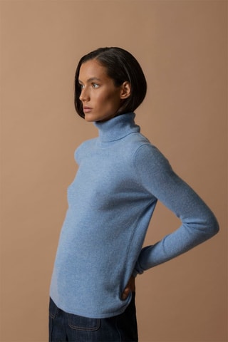 Jersey Ashley 100 % cachemir, 2 hilos - Jersey de cuello vuelto - Celeste