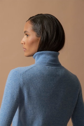 Jersey Ashley 100 % cachemir, 2 hilos - Jersey de cuello vuelto - Celeste