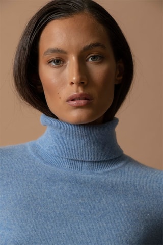 Jersey Ashley 100 % cachemir, 2 hilos - Jersey de cuello vuelto - Celeste