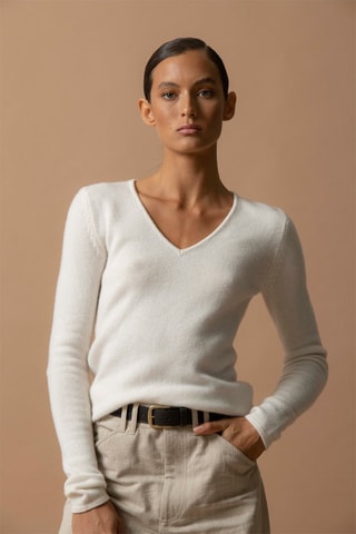Jersey Gaby 100 % cachemir 4 fils - Cuello de pico. - Crudo