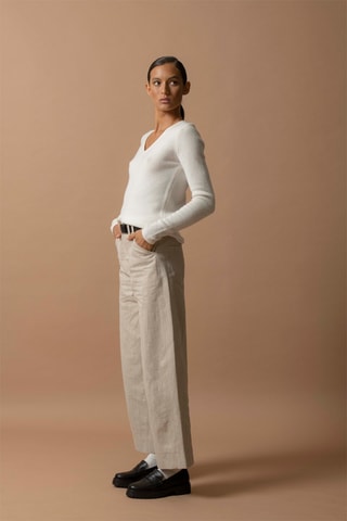 Jersey Gaby 100 % cachemir 4 fils - Cuello de pico. - Crudo