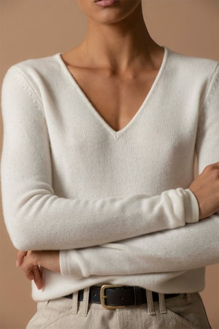 Jersey Gaby 100 % cachemir 4 fils - Cuello de pico. - Crudo