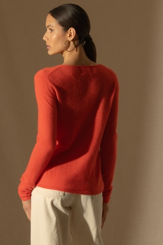Jersey Shannon 100 % cachemir, 2 hilos - Cuello de pico. - Naranja