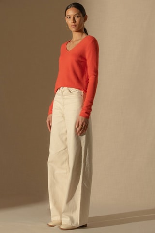 Jersey Shannon 100 % cachemir, 2 hilos - Cuello de pico. - Naranja