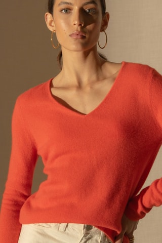 Jersey Shannon 100 % cachemir, 2 hilos - Cuello de pico. - Naranja