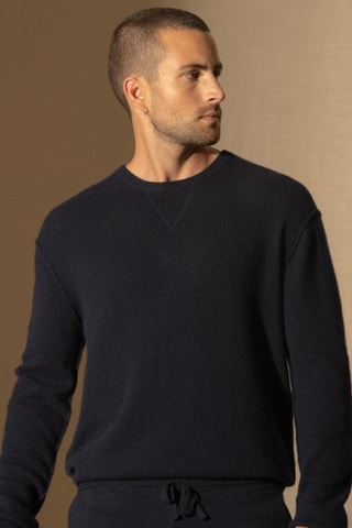 Jersey Soan 100 % cachemir, 2 hilos - Cuello redondo. - Azul marino