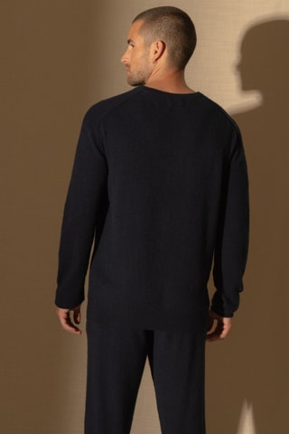 Jersey Soan 100 % cachemir, 2 hilos - Cuello redondo. - Azul marino