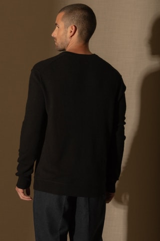 Jersey Lorenzo 100 % cachemir, 2 hilos - Cuello de pico. - Negro