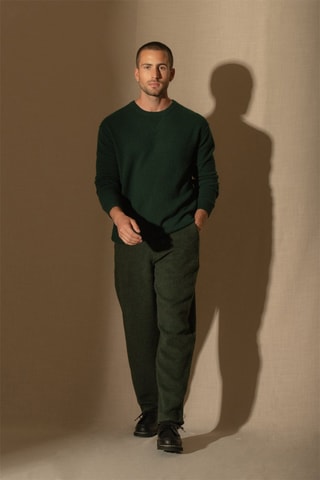 Jersey Soan 100 % cachemir, 2 hilos - Cuello redondo. - Verde oscuro