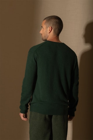 Jersey Soan 100 % cachemir, 2 hilos - Cuello redondo. - Verde oscuro