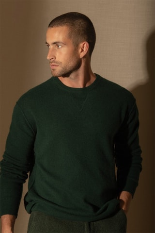 Jersey Soan 100 % cachemir, 2 hilos - Cuello redondo. - Verde oscuro