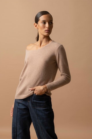 Jersey Lindsay 100 % cachemir, 2 hilos - Cuello barco - Camel