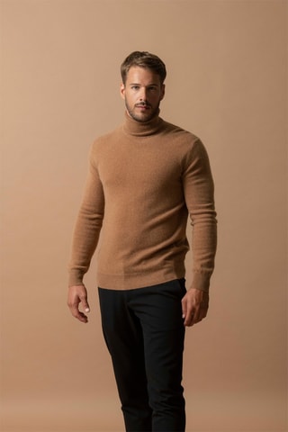 Jersey Trevor 100 % cachemir, 2 hilos - Jersey de cuello vuelto - Marrón