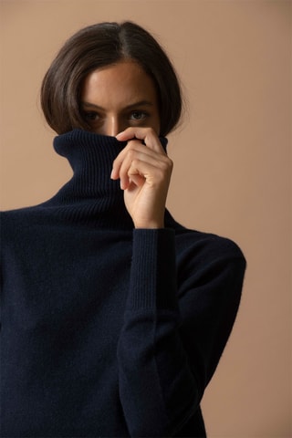 Jersey Tracy 100 % cachemir, 2 hilos - Jersey de cuello vuelto - Azul marino