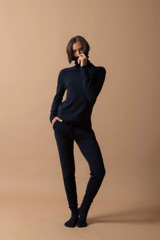 Jersey Tracy 100 % cachemir, 2 hilos - Jersey de cuello vuelto - Azul marino