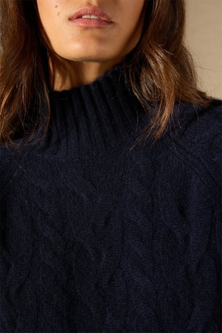 Jersey Mairead 100 % cachemir, 6 hilos - Cuello alto. - Azul marino