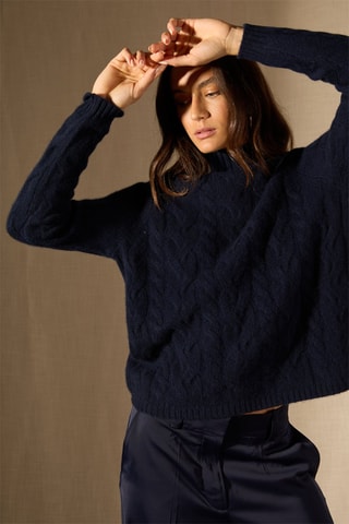 Jersey Mairead 100 % cachemir, 6 hilos - Cuello alto. - Azul marino