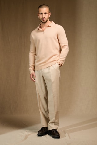 Polo 100 % cachemir - Cuello con tira de botones. - Beige