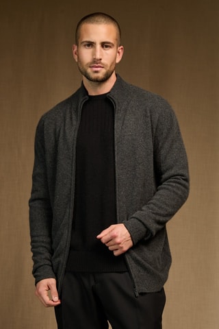 Cárdigan 100 % cachemir - Cuello de pico. - Gris
