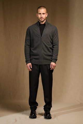 Cárdigan 100 % cachemir - Cuello de pico. - Gris