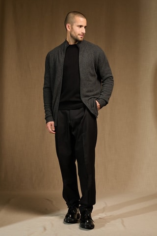 Cárdigan 100 % cachemir - Cuello de pico. - Gris