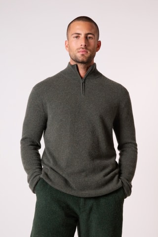 Jersey 100 % cachemir - Cuello alto con cremallera. - Caqui