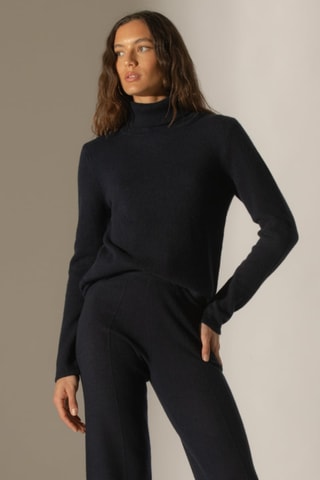 Jersey Willow 100 % cachemir, 4 hilos - Cuello vuelto - 267 g - Azul marino