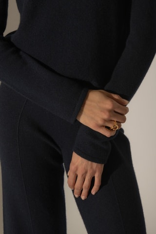 Jersey Willow 100 % cachemir, 4 hilos - Cuello vuelto - 267 g - Azul marino