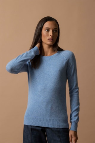 Jersey Wilma 100 % cachemir, 2 hilos - Cuello redondo. - Celeste