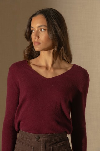 Jersey Shannon 100 % cachemir, 2 hilos - Cuello de pico. - Burdeos