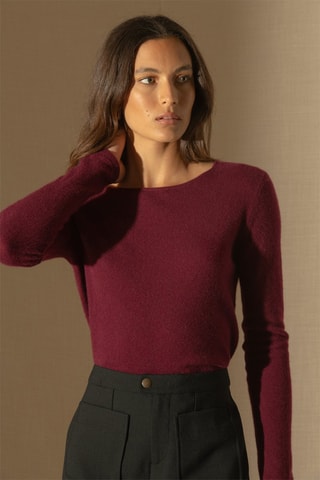 Jersey Oprah 100 % cachemir, 2 hilos - Cuello redondo. - Burdeos