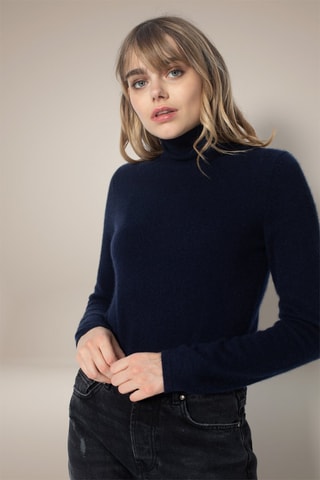 Jersey Ashley 100 % cachemir, 2 hilos - Jersey de cuello vuelto - Azul marino
