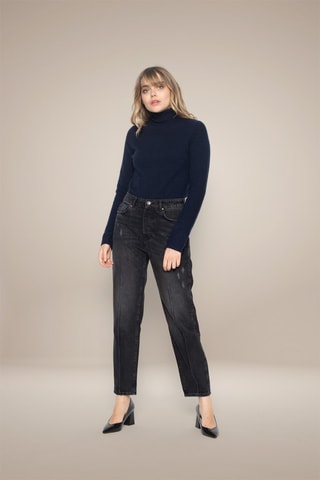 Jersey Ashley 100 % cachemir, 2 hilos - Jersey de cuello vuelto - Azul marino