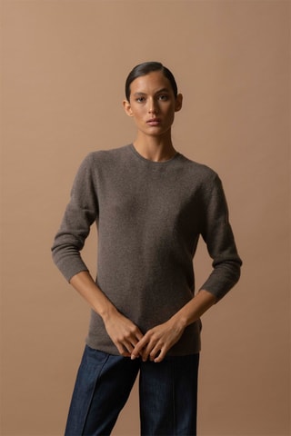 Jersey Vanessa 100 % cachemir, 2 hilos - Cuello redondo. - Topo