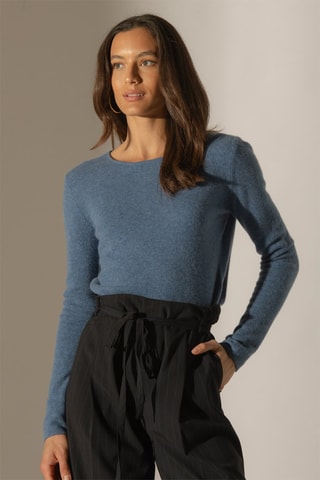Jersey Oprah 100 % cachemir, 2 hilos - Cuello redondo. - Azul