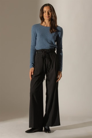 Jersey Oprah 100 % cachemir, 2 hilos - Cuello redondo. - Azul