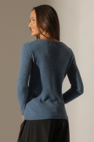 Jersey Oprah 100 % cachemir, 2 hilos - Cuello redondo. - Azul