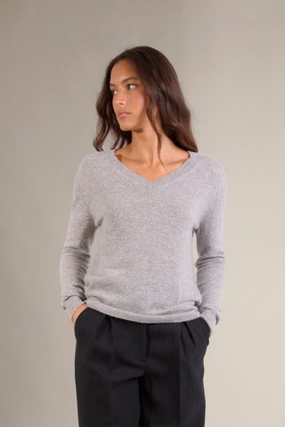 Jersey 100 % cachemir, 2 hilos - Cuello de pico - Gris
