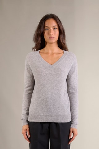Jersey 100 % cachemir, 2 hilos - Cuello de pico - Gris