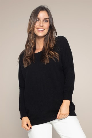 Jersey Molly 100 % cachemir, 2 hilos - Cuello redondo. - Negro