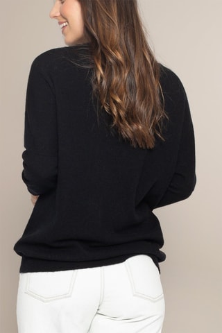 Jersey Molly 100 % cachemir, 2 hilos - Cuello redondo. - Negro