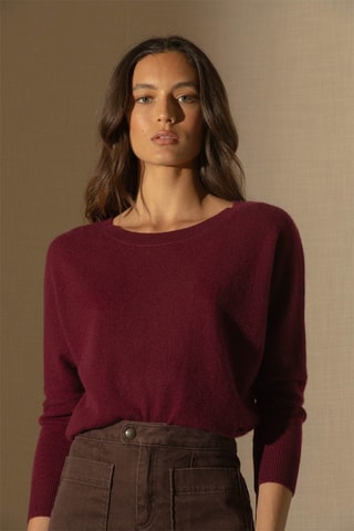 Jersey Molly 100 % cachemir, 2 hilos - Cuello redondo. - Burdeos