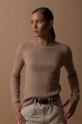 Jersey Kylie 100 % cachemir, 2 hilos - Cuello redondo. - Camel
