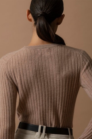 Jersey Kylie 100 % cachemir, 2 hilos - Cuello redondo. - Camel